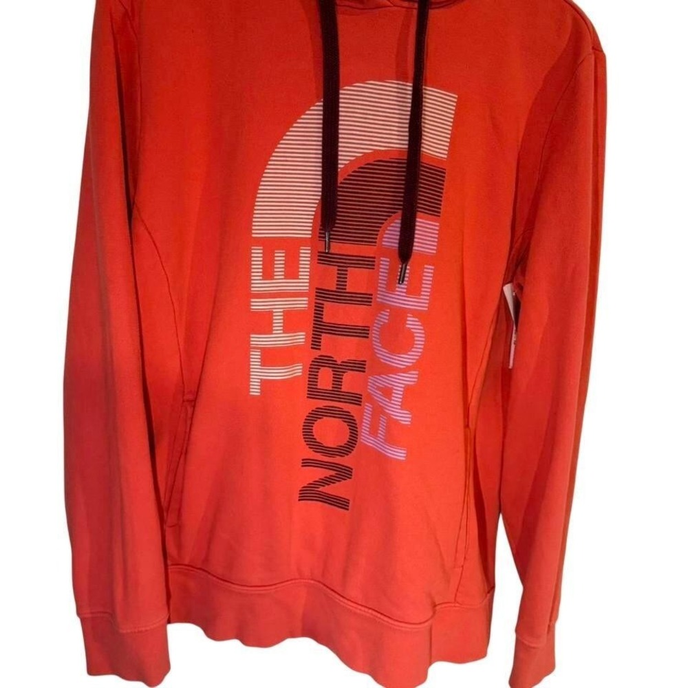 The North Face Womens XL Pullover Hoodie Orange Burgundy Graphic Logo Sweatshirt